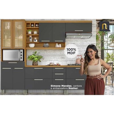 Armário Aéreo p/ Cozinha Burguesa c/ 2 Portas 80cm Freijó/Branco - Nesher