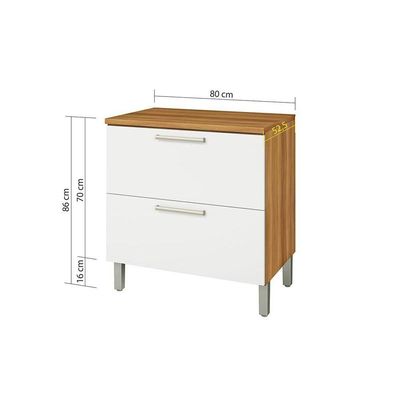 Balcão Cozinha p/Cooktop Burguesa Premium 1 Porta e 1 Gaveta c/ Tampo 80cm Freijó/Branco - Nesher