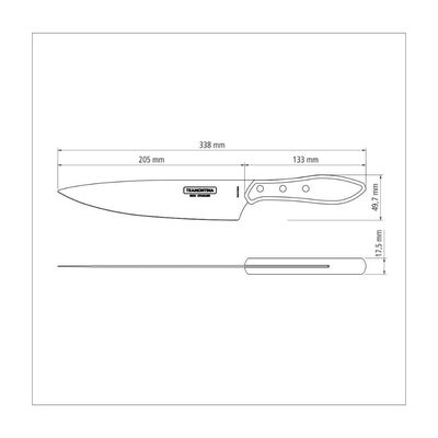 Faca Tramontina para Carne 8" em Aço Inox e Cabo Castanho Polywood