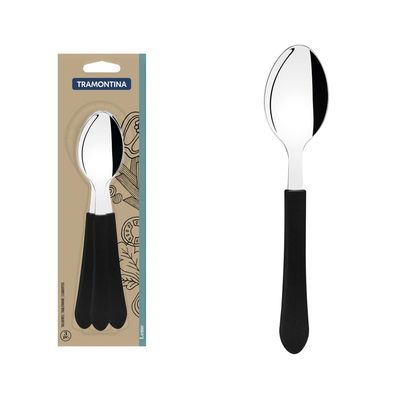 Conjunto Colheres Mesa Tramontina Inox Cabos Preto 3 Peças