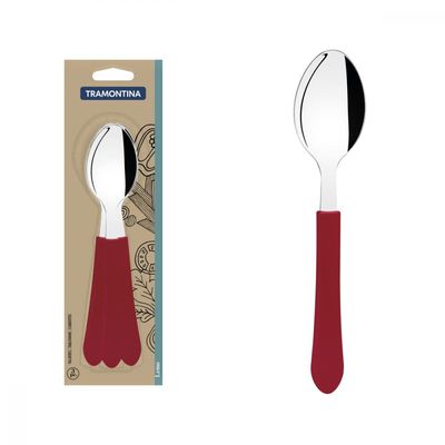 Conjunto Colheres Mesa Tramontina Leme Inox Cabos Vermelho
