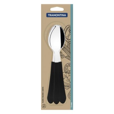Conjunto Colheres Mesa Tramontina Inox Cabos Preto 3 Peças