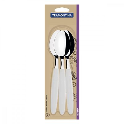 Conjunto Colheres Mesa Tramontina Ipanema Inox Cabos Branco