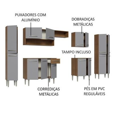 Armário De Cozinha Completa 325Cm Cinza/ Madesa 02 /Cinza