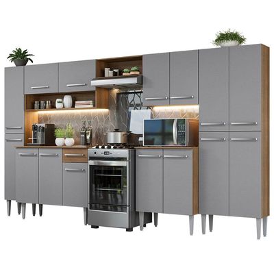Armário De Cozinha Completa 325Cm Cinza/ Madesa 02 /Cinza