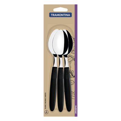 Conjunto Colheres Mesa Tramontina Ipanema Inox e Cabos Preto