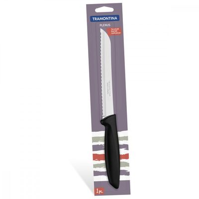 Faca para Pão Tramontina Plenus com Lamina em Aço Inox e Cabo de Polipropileno Preto 7"