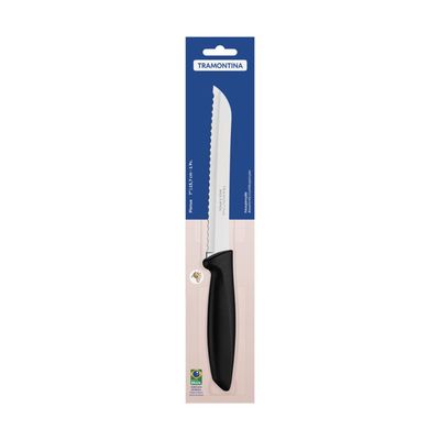 Faca para Pão Tramontina Plenus com Lamina em Aço Inox e Cabo de Polipropileno Preto 7"