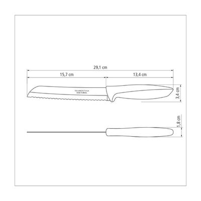 Faca para Pão Tramontina Plenus com Lamina em Aço Inox e Cabo de Polipropileno Preto 7"