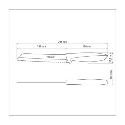 Faca para Pão Tramontina Plenus com Lamina em Aço Inox e Cabo de Polipropileno Preto 7"