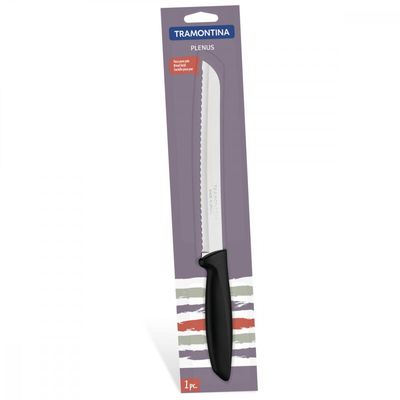 Faca para Pão Tramontina Plenus com Lamina em Aço Inox e Cabo de Polipropileno Preto 8"