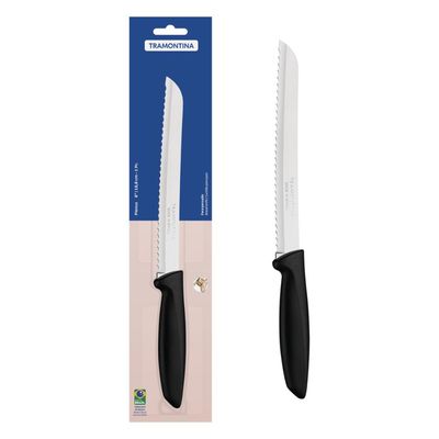 Faca para Pão Tramontina Plenus com Lamina em Aço Inox e Cabo de Polipropileno Preto 8"