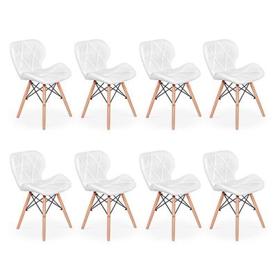 Conjunto 08 Cadeiras Charles Eames Eiffel Slim Wood Branca