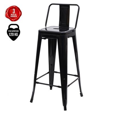 Banqueta Alta Com Encosto Tolix Iron Preto Preto