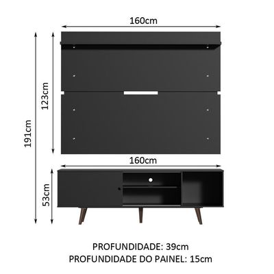 Rack e Painel para TV até 65" Preto/Rustic Dubai Madesa