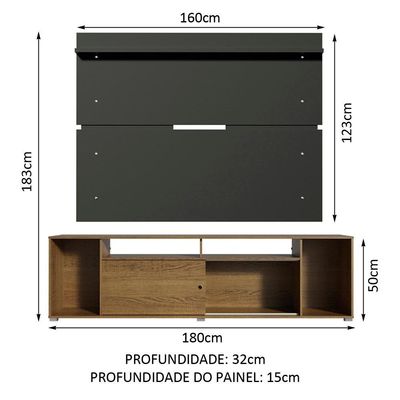 Rack e Painel para TV até 65" Cancun Rustic/Preto Madesa