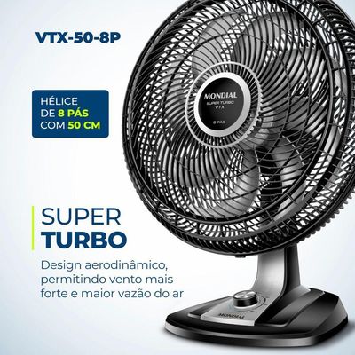 Ventilador De Mesa Mondial Turbo 8 Pás 50cm Vtx-50-8p Vent 50cm-127v-preto/prata 110V