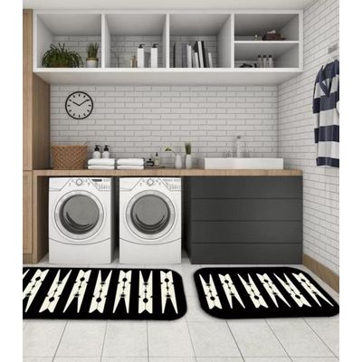 Jogo De Tapetes Para Lavanderia Wevans Preto UN / Preto