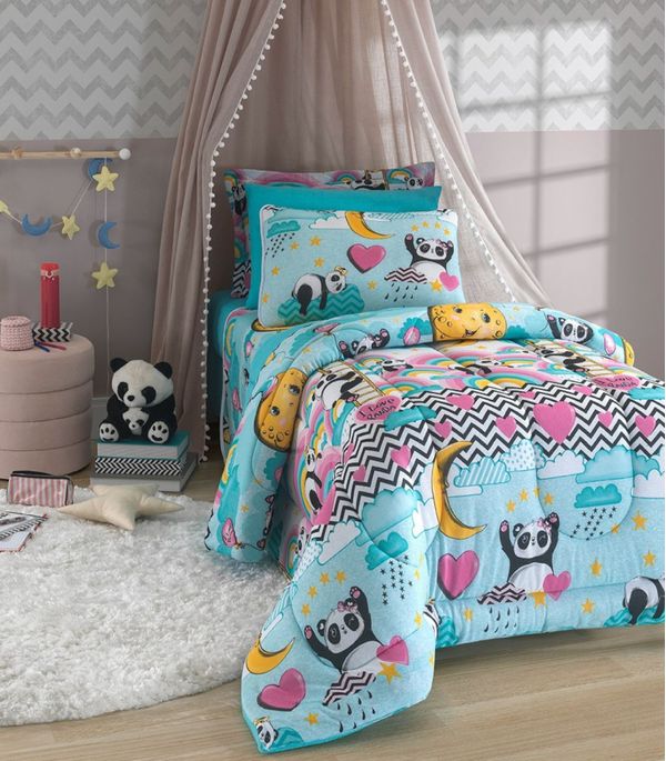 Jogo de Cama Solteiro Love Panda Vivaldi Verde UN / Verde