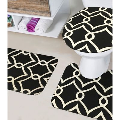 Jogo De Banheiro Estampado Tapetes Junior Preto UN / Preto