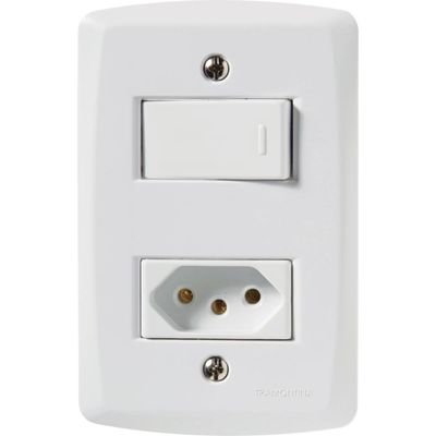 Conjunto 4x2 com 1 Interruptor Simples 10 A 250 V e 1 Tomada 2P+T 10 A 250 V Tramontina Lux2 Branco