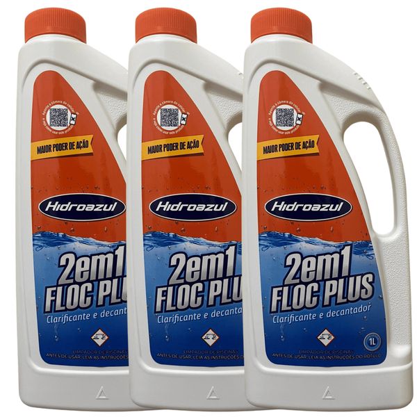 Kit 3 Floc Plus 2x1 Clarificante Decantador Hidroazul 1 Lt