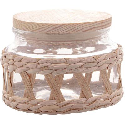 Kit 10 Potes Herméticos Vidro Sisal Tampa Madeira 350ml Wolff para Mantimentos Temperos