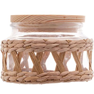 Kit 10 Potes Herméticos Vidro Sisal Tampa Madeira 350ml Wolff para Mantimentos Temperos