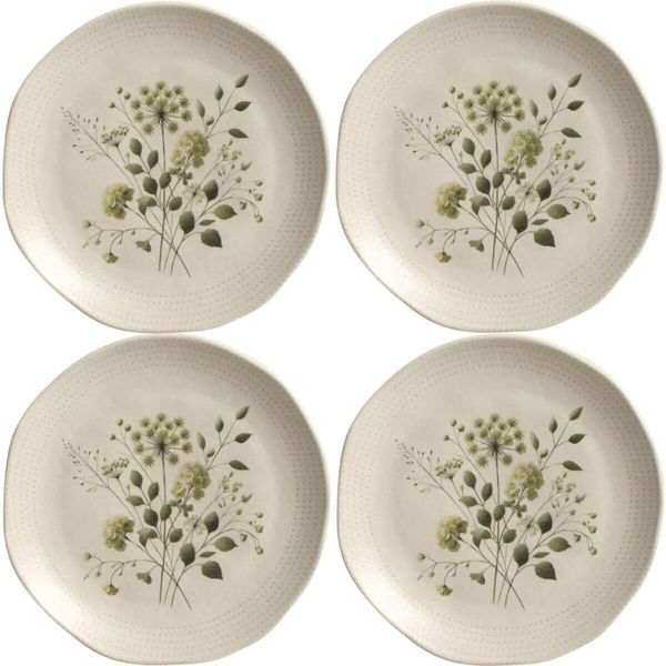 Kit 4 Pratos de Sobremesa Ammi Orgânico Cerâmica 19,5cm Floral Porto Brasil