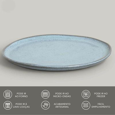 Jogo 4 Pratos Rasos 27cm Cerâmica Stoneware Azul Porto Brasil Bio Breeze