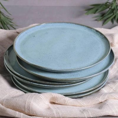 Jogo 4 Pratos Rasos 27cm Cerâmica Stoneware Azul Porto Brasil Bio Breeze