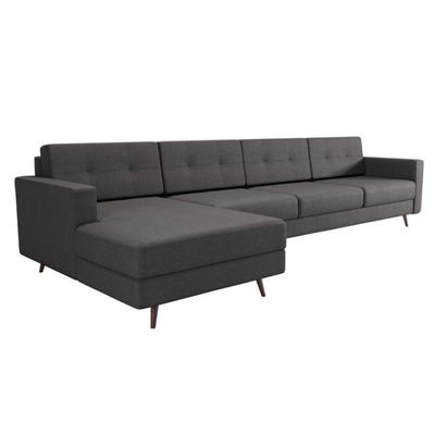 Sofá 4 Lugares Lituânia com Chaise Esquerdo Pé Palito Linho Cotton Grafite Escuro
