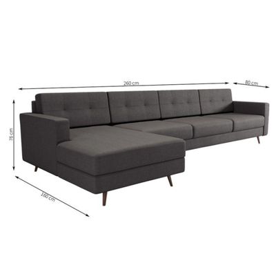 Sofá 4 Lugares Lituânia com Chaise Esquerdo Pé Palito Linho Cotton Grafite Escuro
