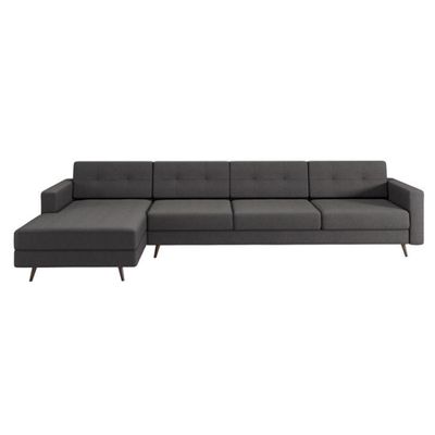 Sofá 4 Lugares Lituânia com Chaise Esquerdo Pé Palito Linho Cotton Grafite Escuro