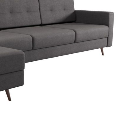 Sofá 4 Lugares Lituânia com Chaise Esquerdo Pé Palito Linho Cotton Grafite Escuro