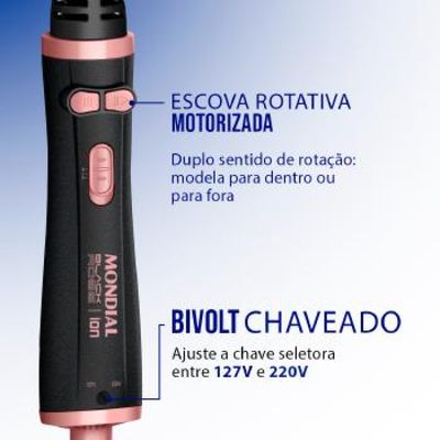 Escova Rotativa Mondial Tourmaline ION 1200W ERB-0 - 8986-01 PRETO/GOLDEN Rose Bivolt