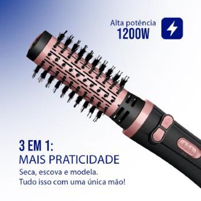 Escova Rotativa Mondial Tourmaline ION 1200W ERB-0 - 8986-01 PRETO/GOLDEN Rose Bivolt