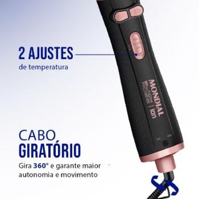 Escova Rotativa Mondial Tourmaline ION 1200W ERB-0 - 8986-01 PRETO/GOLDEN Rose Bivolt