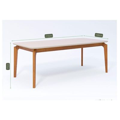 Mesa de Sala Jantar Ficus c/ Tampo Madeirado Vidro 210x100cm Carvalho/Off White - Cimol