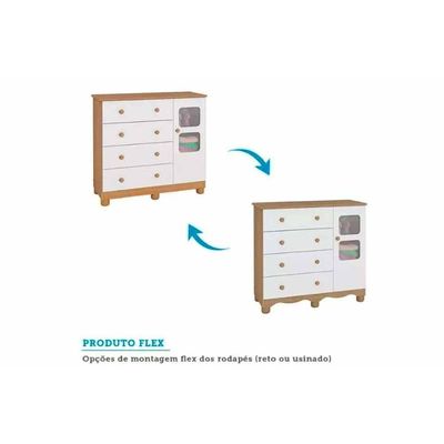 Quarto Infantil Completo 3 Peças (1GuardaRoupa+1Berço+1Cômoda) QI126 Branco/Amendoa - Peroba
