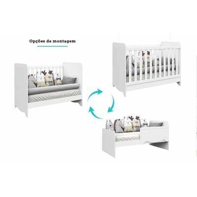 Quarto Infantil Completo 3 Peças (1GuardaRoupa+1Berço+1Cômoda) QI126 Branco/Amendoa - Peroba