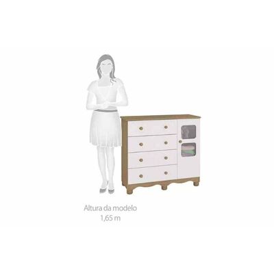 Quarto Infantil Completo 3 Peças (1GuardaRoupa+1Berço+1Cômoda) QI126 Branco/Amendoa - Peroba