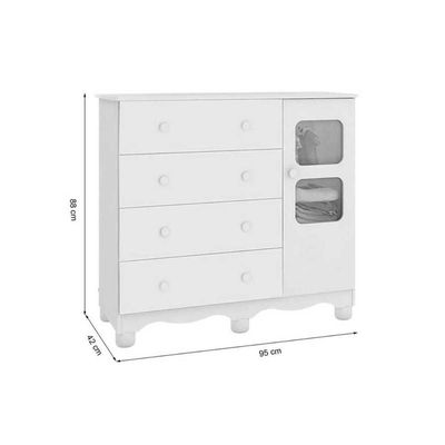 Quarto Infantil Completo 3 Peças (1GuardaRoupa+1Berço+1Cômoda) QI125 Branco/Amendoa - Peroba