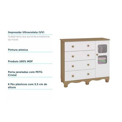 Quarto Infantil Completo 3 Peças (1GuardaRoupa+1Berço+1Cômoda) QI125 Branco/Amendoa - Peroba