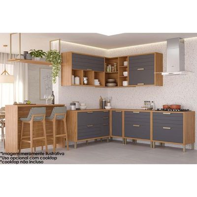 Balcão de Cozinha c/ Tampo Eloise c/ 1 Gaveta e 1 Porta Basculante Riscada 80cm Cinamomo/Off - MGM