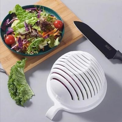 Tigela Secador Cortador Salada Frutas Legumes 2 Em 1 Pote Escorredor Bowl Corta Facil