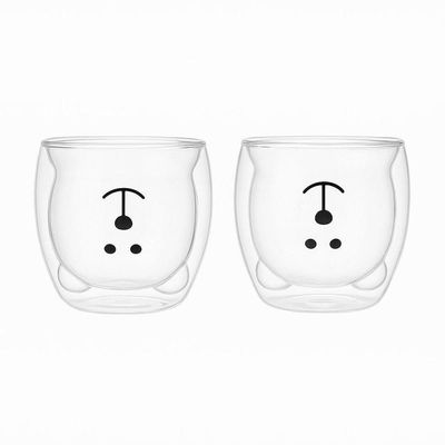 Caneca Urso Dupla Camada Vidro Resistente Ao Calor 250m