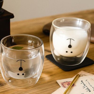 Caneca Urso Dupla Camada Vidro Resistente Ao Calor 250m
