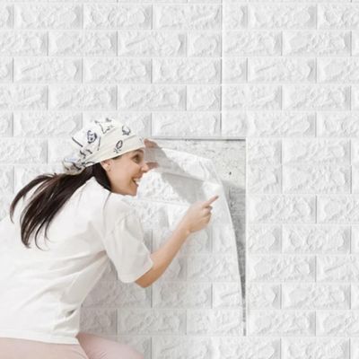 Papel Parede Painel 3d Tijolinho Branco Placa Auto Adesivo Revestimento Espuma 77x70cm Grande