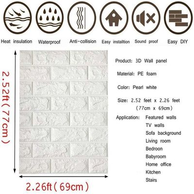 Papel Parede Painel 3d Tijolinho Branco Placa Auto Adesivo Revestimento Espuma 77x70cm Grande